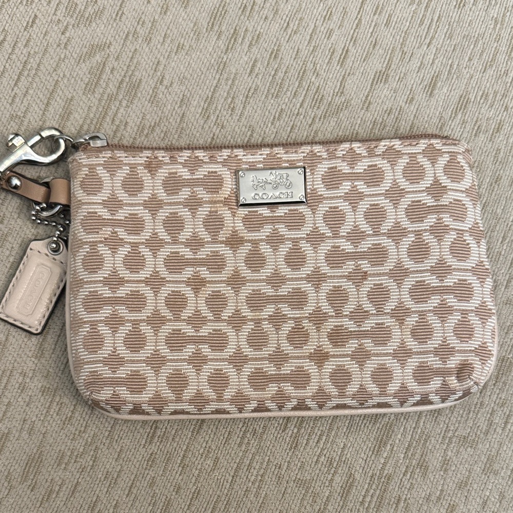 Coach Beige Signature Pattern Wristlet